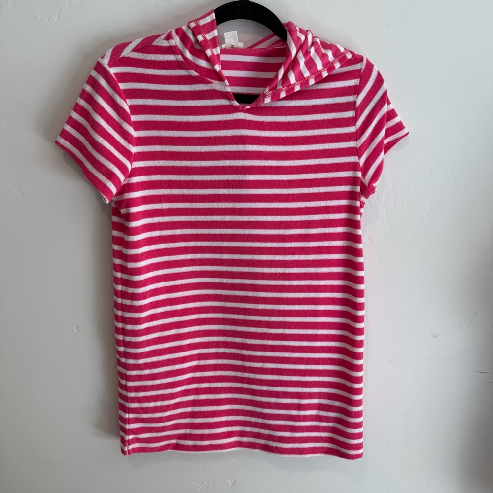 Crewcuts Pink & White Striped Short Sleeve Swim Coverup Girls XL 12-14 Cotton